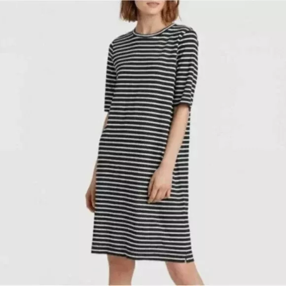Eileen Fisher Seaside Striped Linen T-Shirt Dress Size XSmall Casual
