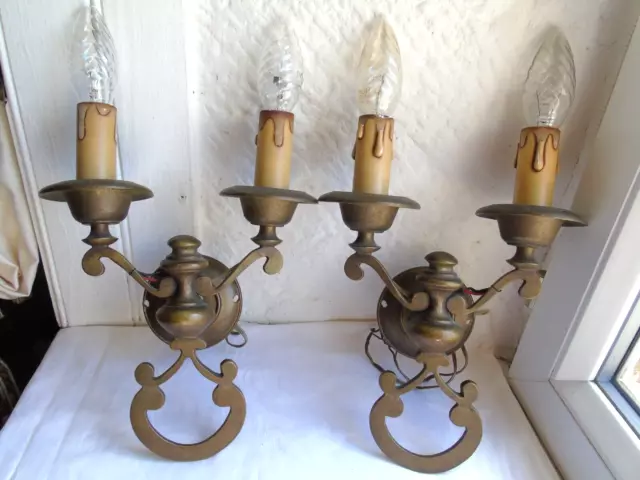 French a pair of patina bronze wall light sconces classic  vintage