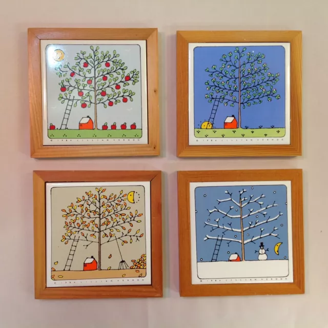 Vtg 1984 4Pc Lot Lillian Vernon Four Seasons Color Tile Art w/ Frames Mt Vernon