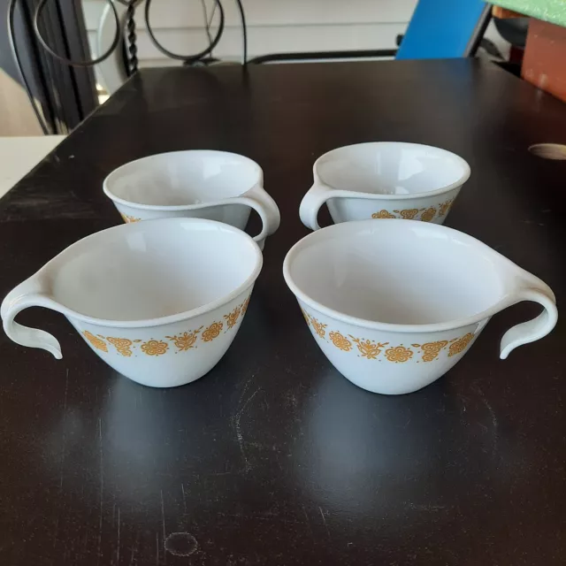 Set of 4 Vintage Corelle by Corning Livingware BUTTERFLY GOLD Hook Handled Cups