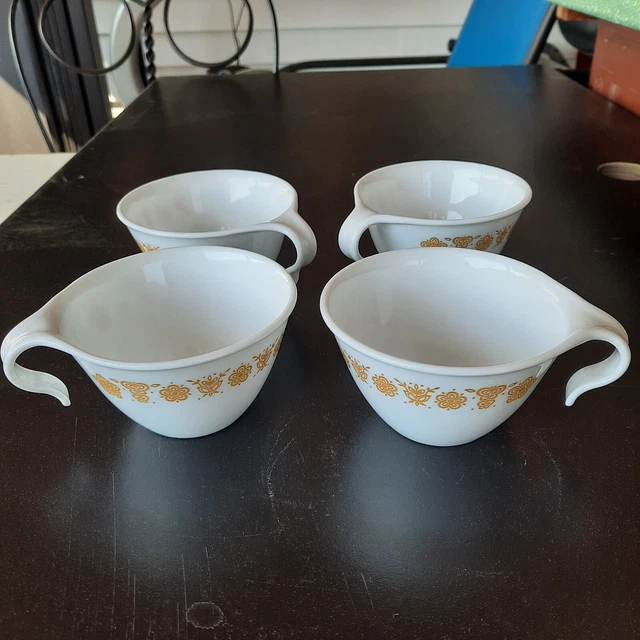 Set of 4 Vintage Corelle by Corning Livingware BUTTERFLY GOLD Hook Handled Cups Set of 4 Vintage Corelle by Corning Livingware BUTTERFLY GOLD Hook Handled Cups
