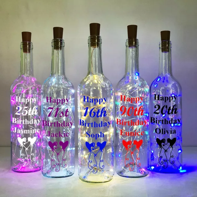 Personalised Light Up Bottles, Balloon Birthday Gift 13th 18th 21st 30th 40th 50