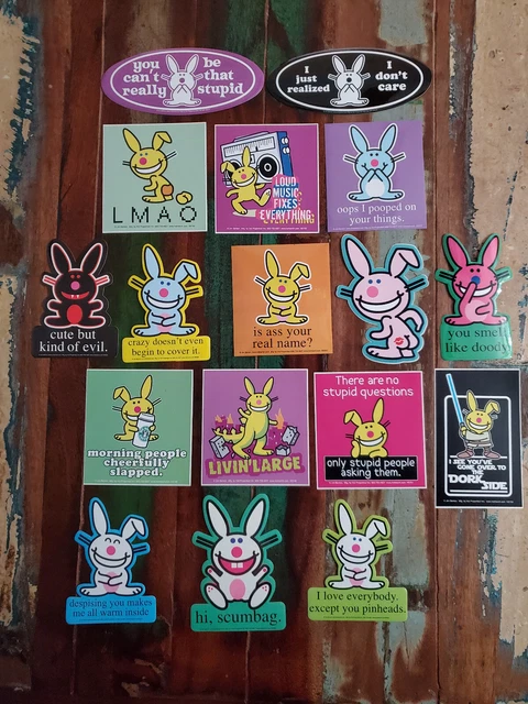 Jim Benton Happy Bunny 17 Autocollant Lot I Juste Réalisé I Don'T Soin Livin L