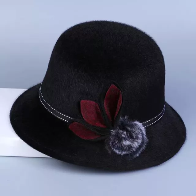Lady Woolen Cap Elegant Dress Up Winter Autumn Dome Felt Hat with Flower Soft