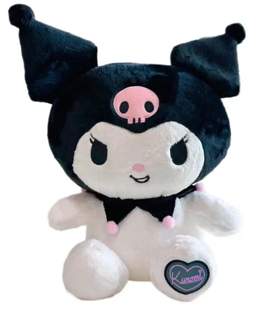 NEW SANRIO KUROMI Chormi Furry Black Pink Heart Sitting Plush MEDIUM