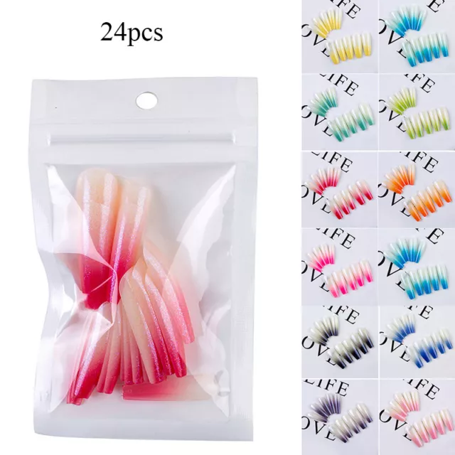 Ongles Extension Long French Nail Tips Faux Ongles Manucure 24Pcs Ballerina 《