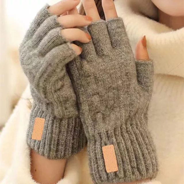 UK Thermal Fingerless Gloves Mens Womens Knitted Warm Winter Half Finger Mittens