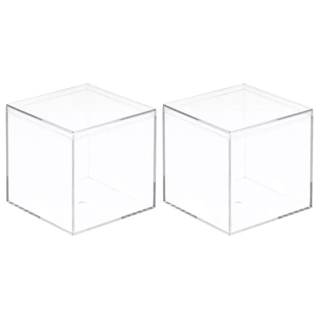 Acrylique Rangement Carré Cube Couvercle 9,5x9,5x9. 5cm Conteneur Paquet de 2