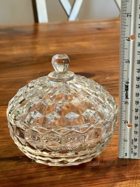 Vintage Fostoria American Clear Cubist Glass Covered Candy Dish With Lid 5”W