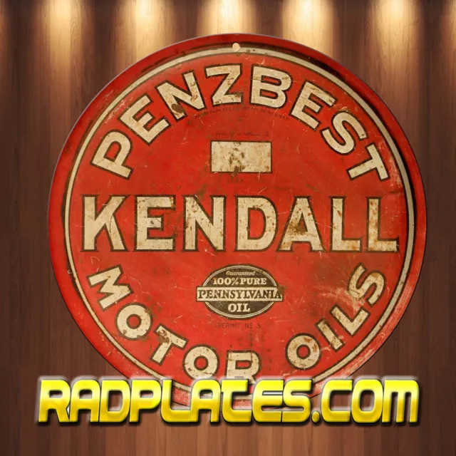 Penzbest Kendall Motor Oils Vintage Retro Aluminum Metal Sign 12" Round