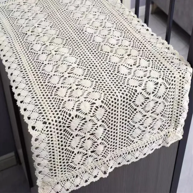 Vintage Hand Crochet Lace Table Runner Dresser Scarf Flower Doily Wedding 15x35"