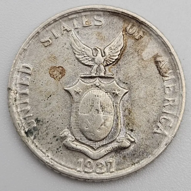 1937-M 10 Centavos Very Fine Philippines US Manila Mint  Silver Coin Ten USA