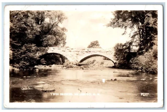 c1930's View Of Twin Bridge River Hillsboro New Hampshire NH RPPC Photo Postcard