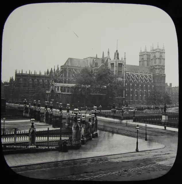 Glas magische Laterne Rutsche WESTMINSTER ABBEY NORTH SIDE LONDON C1890 ALTES FOTO