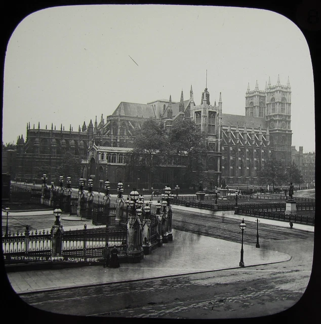 Glass Magic Lantern Slide WESTMINSTER ABBEY NORTH SIDE LONDON C1890 OLD PHOTO
