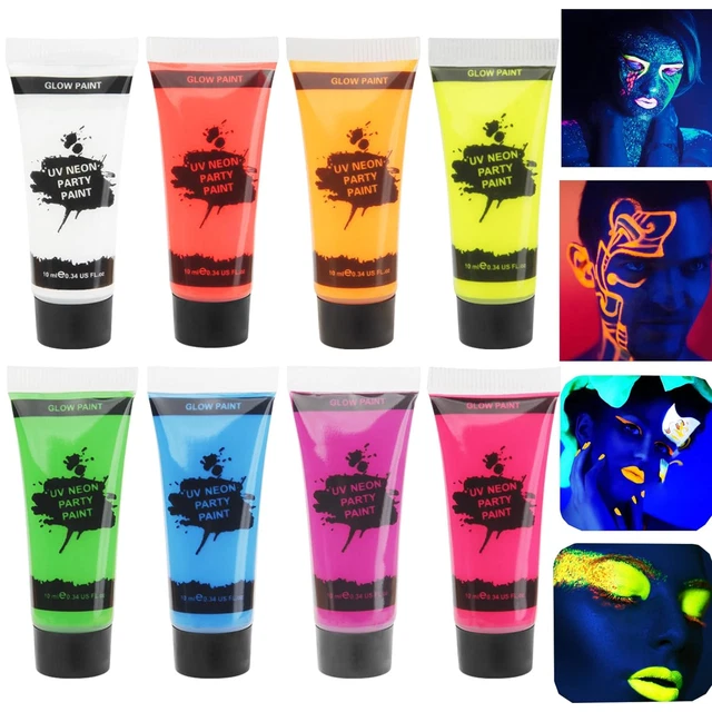 GLOW UV BLACKLIGHT Face Paint,Neon Body Paint Set of 8 Tubes Blacklight