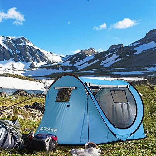 Easy Pop Up Tent 2-4 Person Waterproof - Pop-Up Camping Light Blue 2 Person