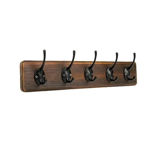 Rustic Wall Mount Coat Rack with 5 Hooks for Entryway Bathroom (Rustic Brown)