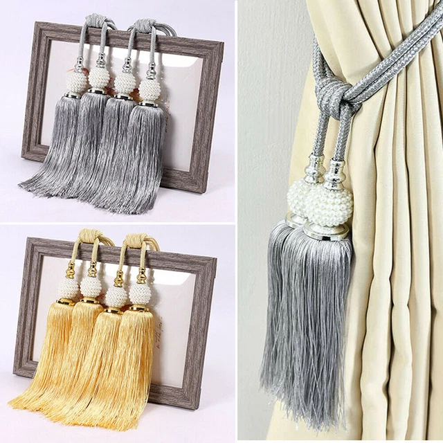 1 Pair Luxury Curtain Holdbacks Rope Tie Backs Tassel Tiebacks Beaded Ball Decor