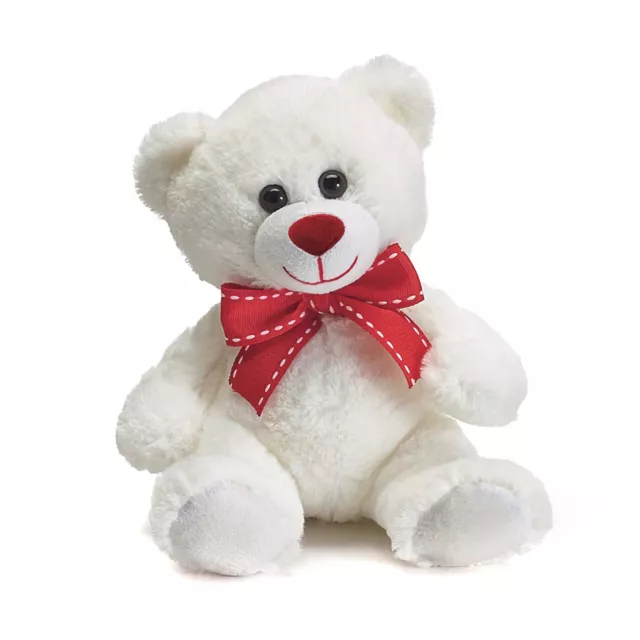 Valentine White Teddy Bear with Red Bow 10 Inch Plush Toy