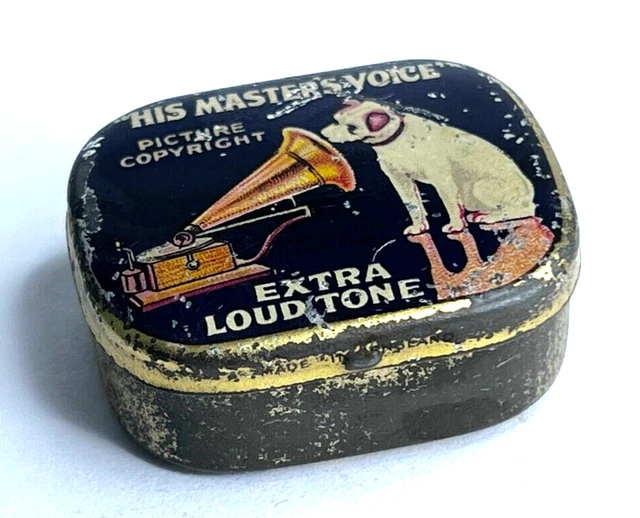 Vintage His Masters Voice Gramophone needle Tin Empty Extra Loud Tone 4 x 3 cm's