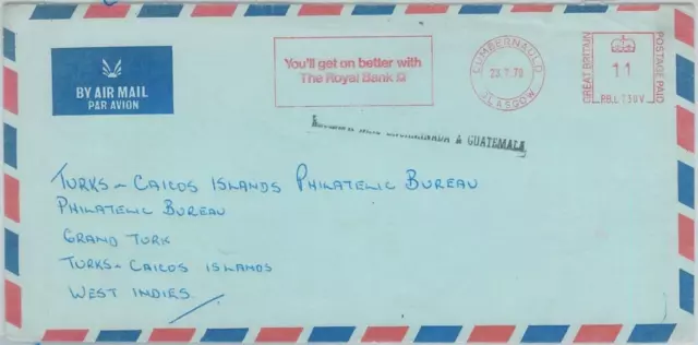 79075 - GB - Postal History: RED POSTMARK (Banking)on cover MISSENT to GUATEMALA