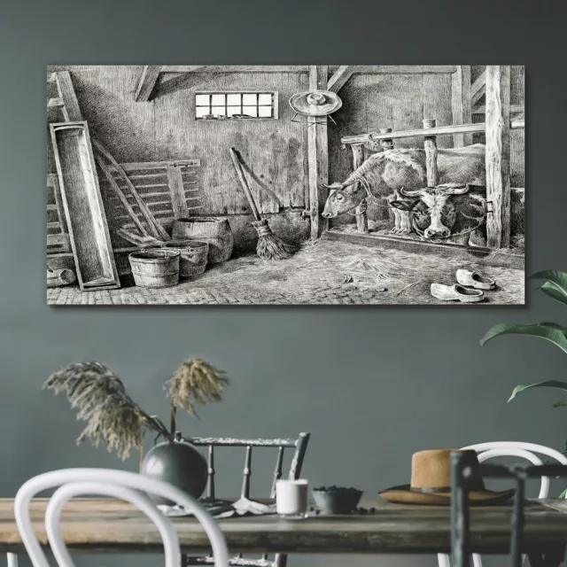 Drawing Animals Cows Barn Canvas Print 120x60 Jean Bernard Decor Home Wall Art