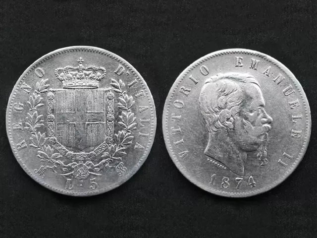 Moneta da 5 Lire Vittorio Emanuele II del 1874 Zecca di MILANO in Argento 3