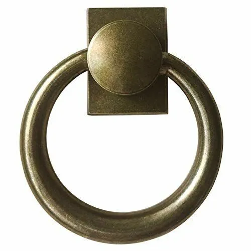 3-3/4" Antique Brass Sliding Barn Door Handles, Flush Pendant Ring Grab Pull Set