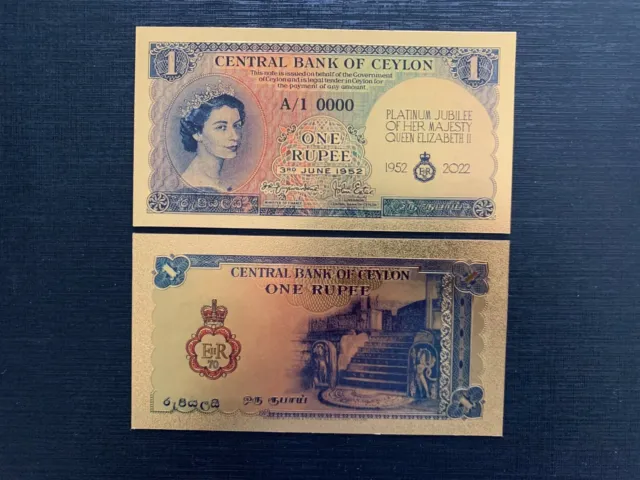 Gold Foil/Souvenir Ceylon Note - Platinum Jubilee of Queen Elizabeth 1952-2022