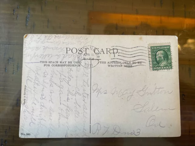 Benjamin Franklin Green One Cent Stamp on a 1911 Postcard .