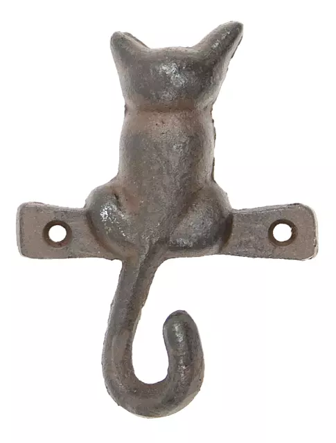 Cat Wall Hook Key  Holder Cast Iron Coats Towels Cap 4.5" Rustic Brown