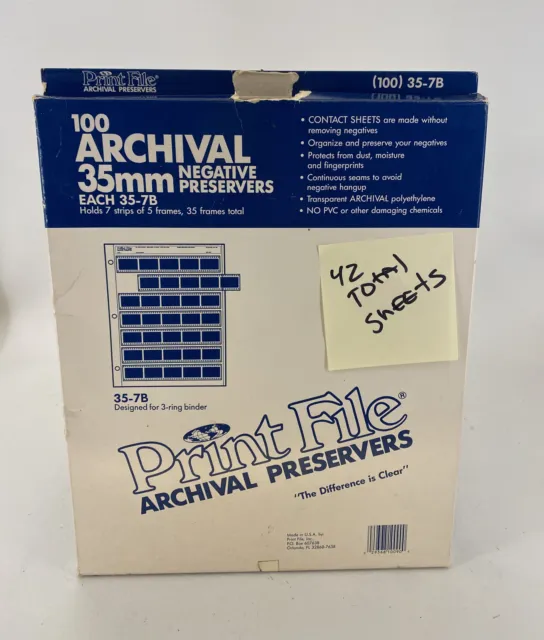 Conservadores negativos de archivo de impresión 35 mm 35-7B para carpeta EE. UU., 42 hojas