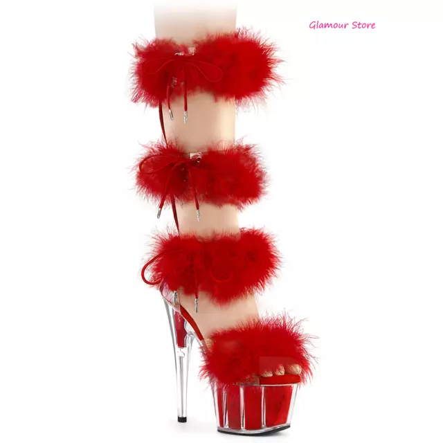 SANDALI TACCO 18 sabot SEXY plateau Rosso Fasce in Pelliccia dal 35 al 42 club