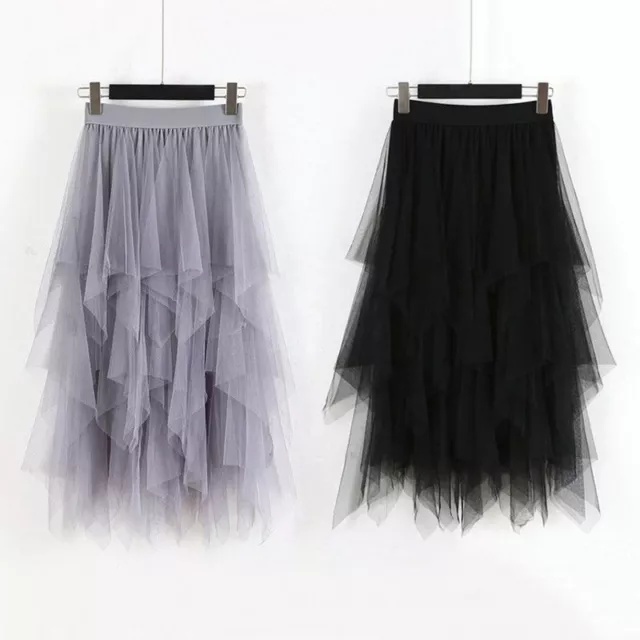 Women Ladies A-Line Long Tutu Tulle Skirt Elastic Waist Mesh Net Skirt Dress UK 3