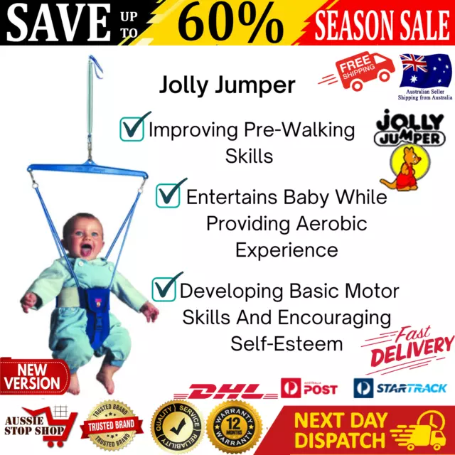 NEW Jolly Jumper with Foot Rattle Door Clamp Pigtail Hook Sturdy Baby Exerciser