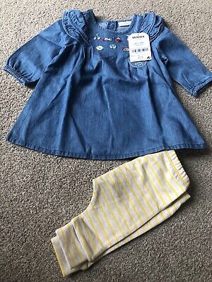 Next Baby Girls Denim Dress And Yellow Leggings Outfit Up To 1 Month