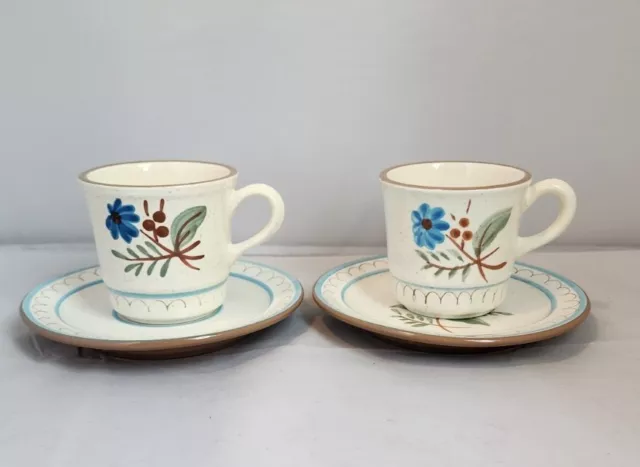 Vintage Stangl Blue Daisy 2 Tea Cup & 2 Saucers Retro USA Hand Painted