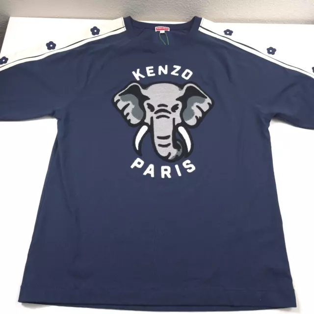 $395 KENZO Paris Blue Elephant Embroidered Slim Fit Tee T-Shirt Mens Large