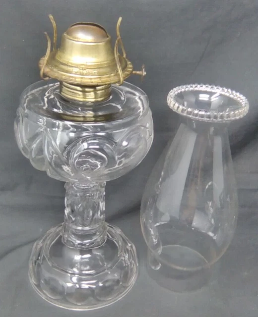 Old EAPG Tarentum glass Oil Lamp Heart w/ Chimney