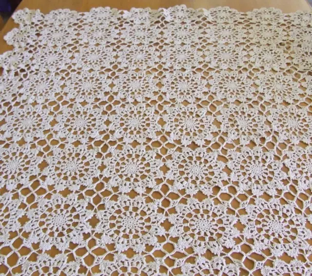 Beautiful Deep Ecru Hand Crocheted Medallion Vintage Tablecloth - 84 x 88 cm