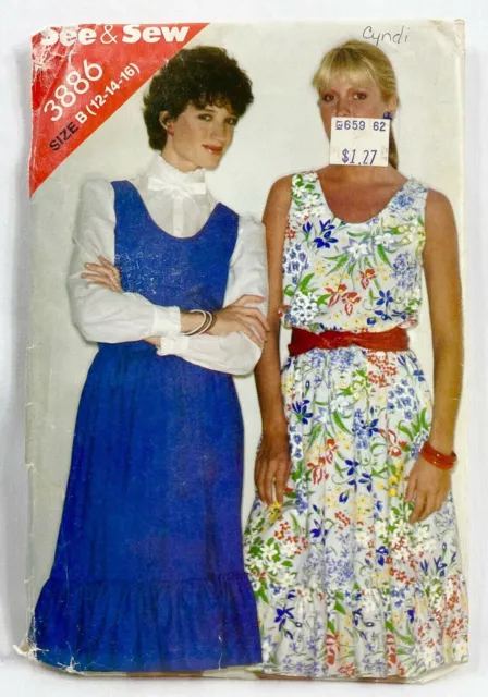 1990s Butterick Sewing Pattern 3886 Womens Dress Jumper Belt Sz 12-16 Vntg 10350