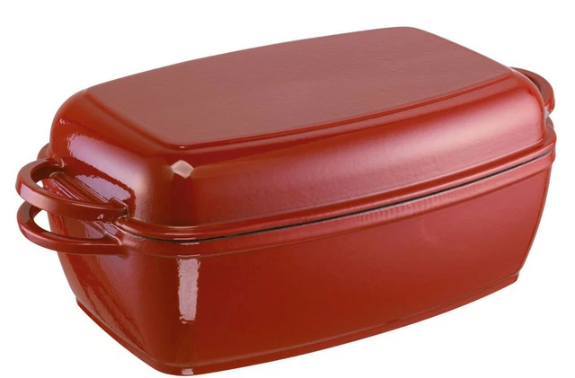 Schulte-Ufer Bräter 32 cm Rustika Gusseisen mit Deckel Induktion rot ofenfest