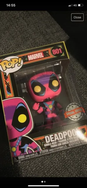 Funko POP! Marvel Blacklight Deadpool #801 Special Edition Bobble-Head w/  Case