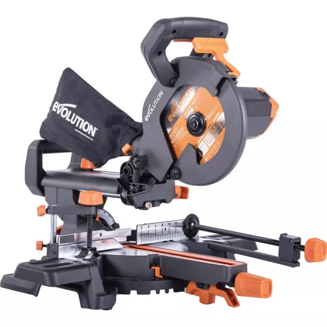 Evolution R210SMS+ 210mm Sliding Mitre Saw With TCT Multi-Material Cutting Blade