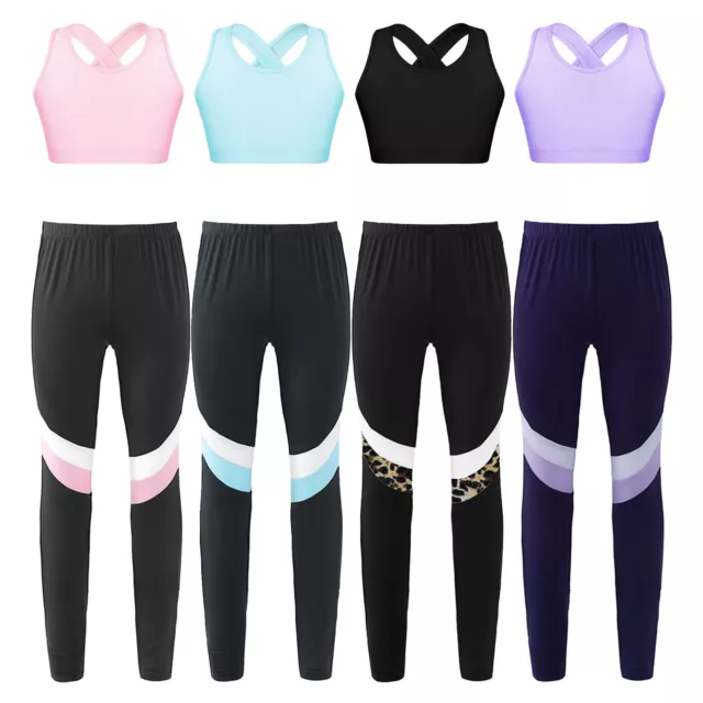 Kids Girls Crop Top Yoga Sportwear Soft Tracksuits Workout Pants Competition