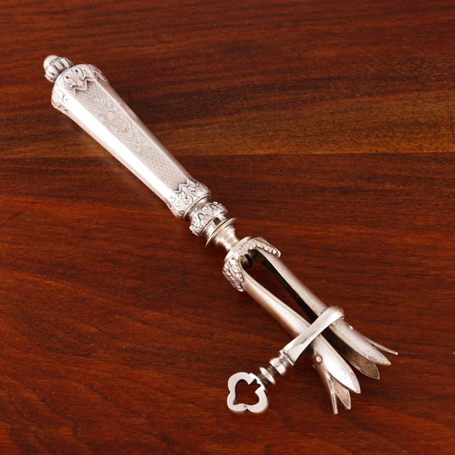 Superb French 950 Silver Handled Mutton Or Roast Leg Tongs / Holder Mid 1800S