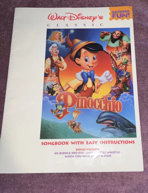 Sheet Music Walt Disneys Classic Pinocchio Recorder Fun Songbook