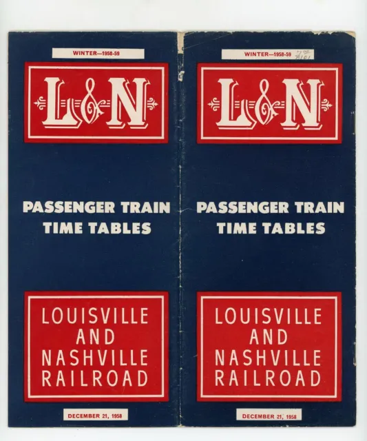 1958-59 Louisville & Nashville Railroad Passenger Train Time Tables L & N Winter