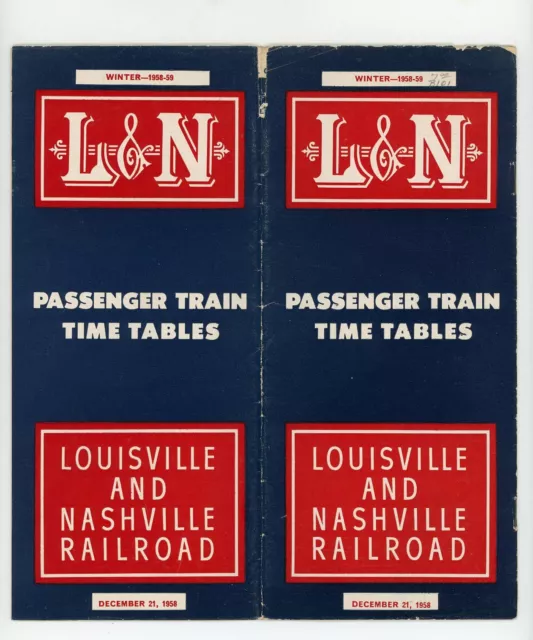 1958-59 Louisville & Nashville Railroad Passenger Train Time Tables L & N Winter